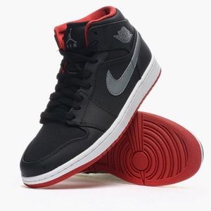 Air Jordan 1 Mid- Black- Gym Red- Cool Grey